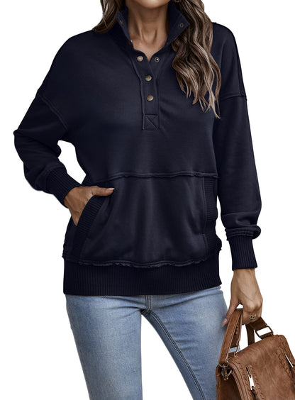 Autumn Womens Casual Button Loose Pullover Tops(Buy 2 Free Shipping)