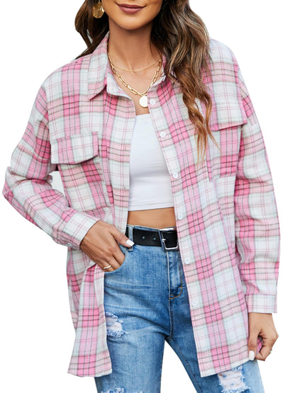 Women's Button Down Flannel Shirts Plaid Shacket