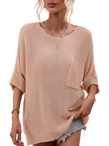 Limited time sale🔥Women's Oversized Batwing Short-Sleeve Knitting Pullover Top