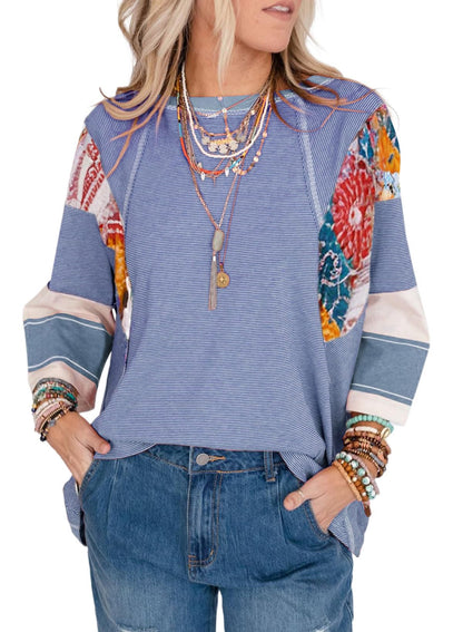 ✨Women's 3/4 Length Sleeve Oversized Striped Patchwork Shirts