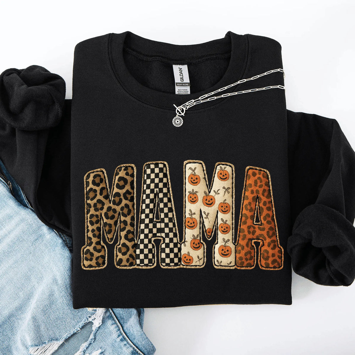 Women's Crewneck Mama Printed Halloween Pattern Pumpkin Sweatshirt