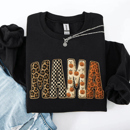 Women's Crewneck Mama Printed Halloween Pattern Pumpkin Sweatshirt