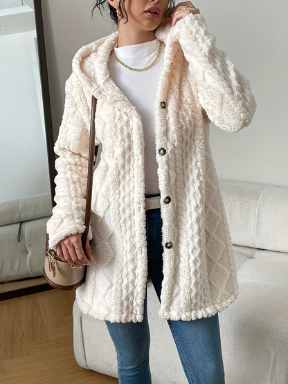 ⏰Hot Sale-Womens Fuzzy Fleece Button Down Jacket Hooded Open Front Cardigan Sweater