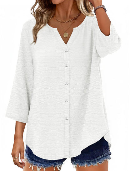 ⏰Hot Sale-Women's Cotton 3/4 Sleeve Button Down Gingham Shirts