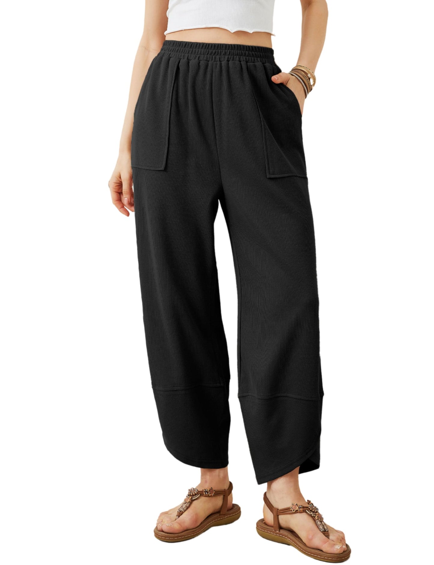 ⏰Hot Sale-Womens Elastic Waisted Loose Palazzo Harem Pants with Pockets