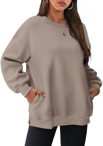 ⏰Hot Sale-Women's Oversized Crew Neck Fleece Sweatshirt with Pockets
