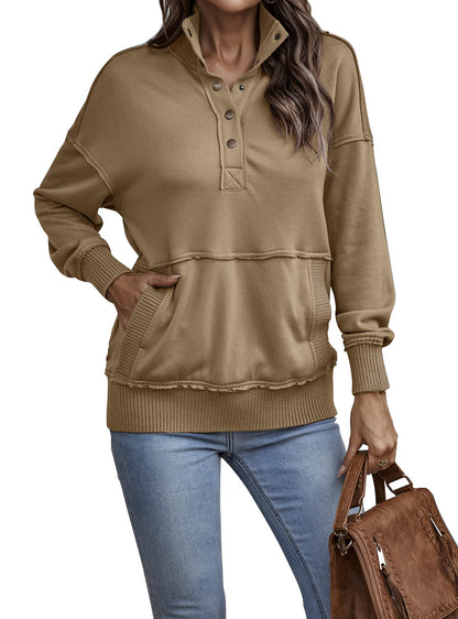 Autumn Womens Casual Button Loose Pullover Tops(Buy 2 Free Shipping)