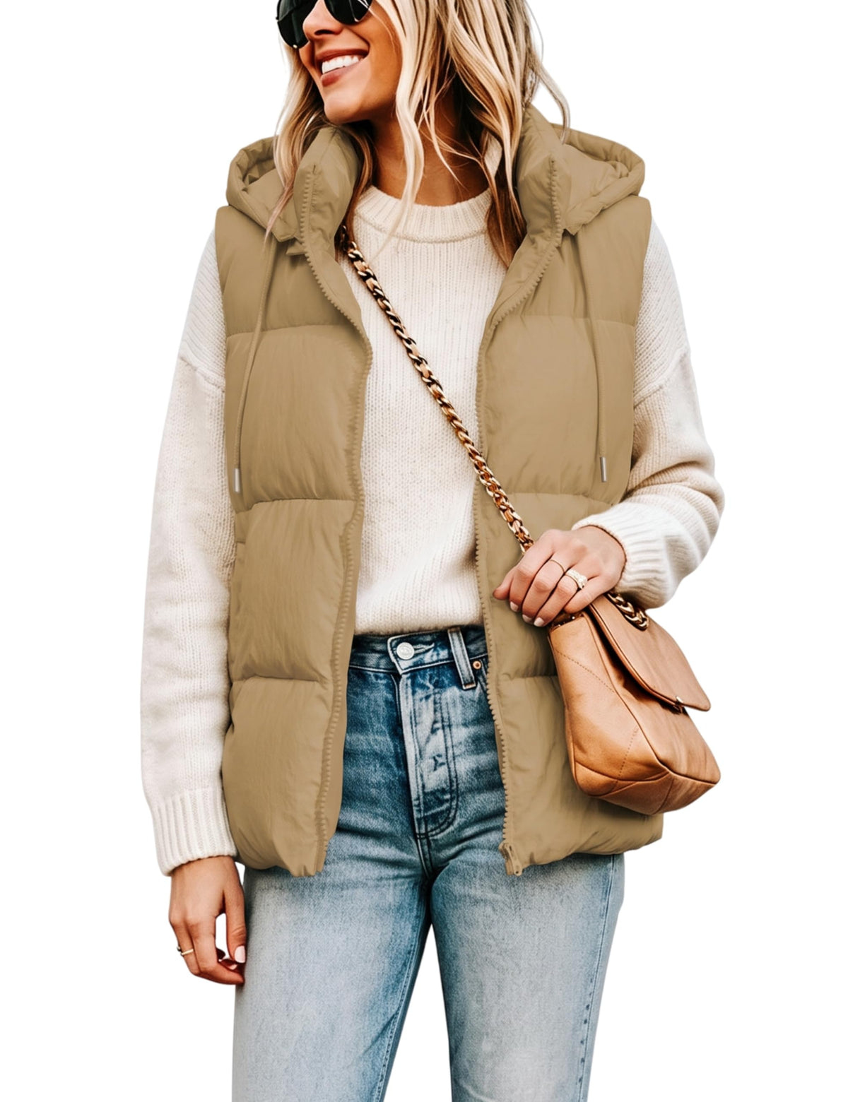 Women's Puffer Vest Winter Sleeveless Coats with Hood