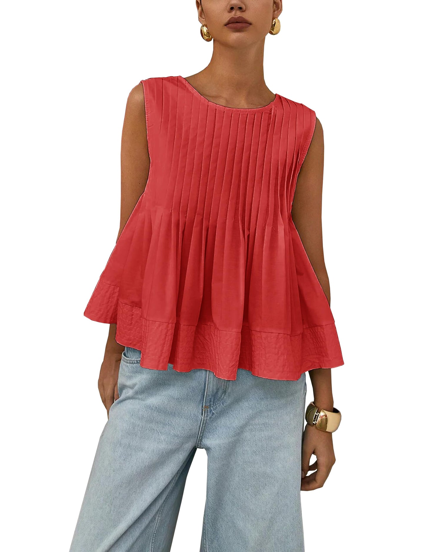 ✨Womens Summer Pleated Peplum Sleeveless Blouse Tank Tops