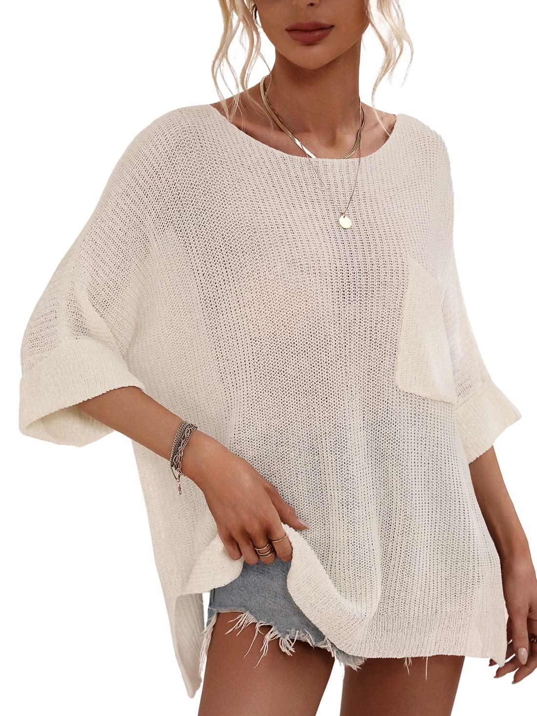 Limited time sale🔥Women's Oversized Batwing Short-Sleeve Knitting Pullover Top