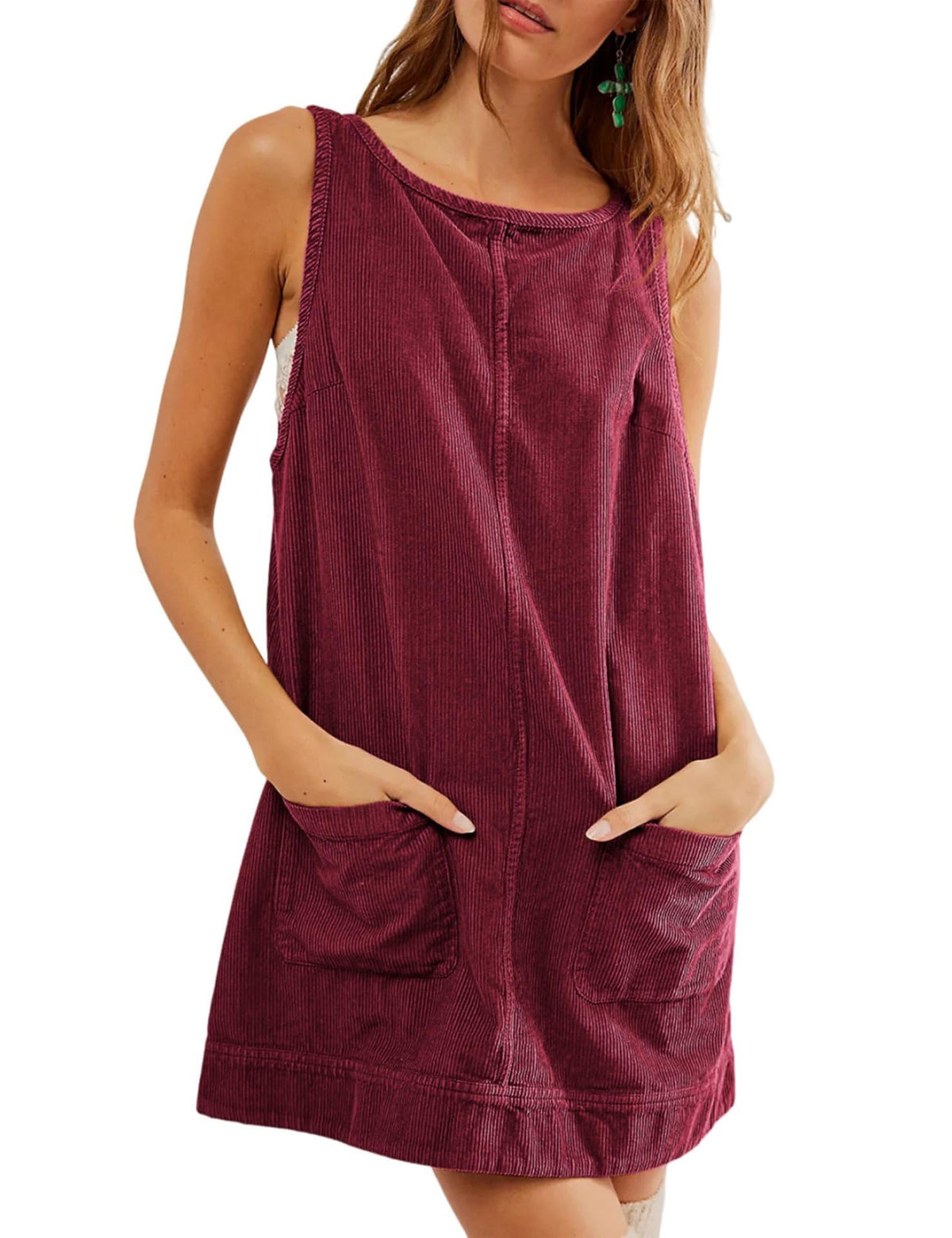 ⏰Hot Sale-Women's Round Neck Corduroy Overall Dress