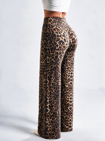 Women’s Light Simple Leopard-Print Wide-Leg Pants