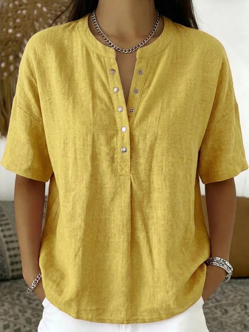 Women's Henley Neck Half-Button Casual Blouse