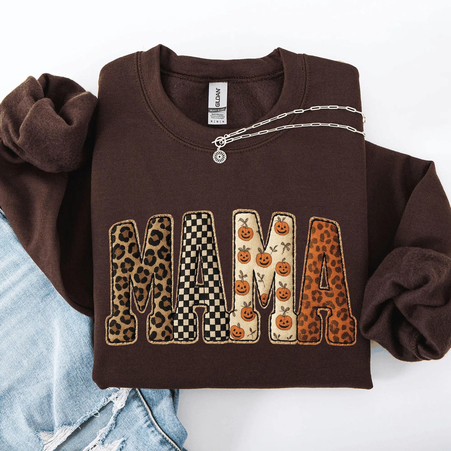 Women's Crewneck Mama Printed Halloween Pattern Pumpkin Sweatshirt