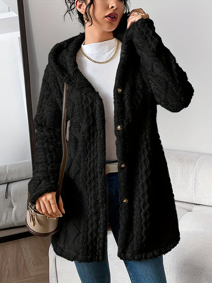 ⏰Hot Sale-Womens Fuzzy Fleece Button Down Jacket Hooded Open Front Cardigan Sweater