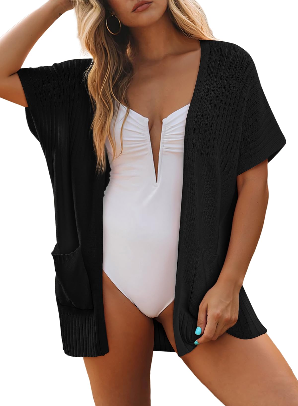 ✨Women's Short Sleeve Pleated Lightweight Open Front Cardigan