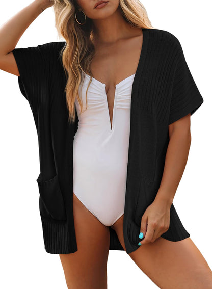 ✨Women's Short Sleeve Pleated Lightweight Open Front Cardigan