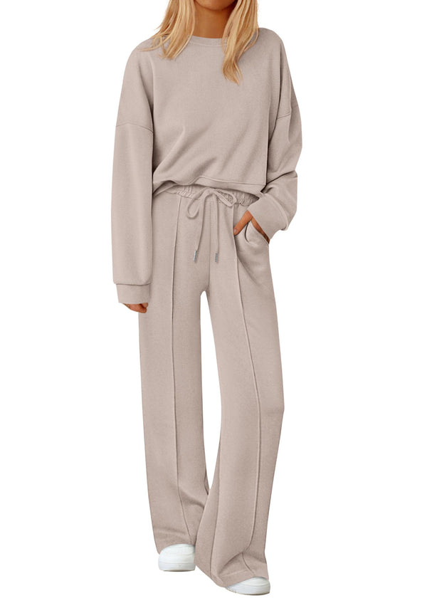 ⏰Hot Sale-Women Long Sleeve Sweatshirt Wide Leg Pants Loungewear 2 Piece Sets