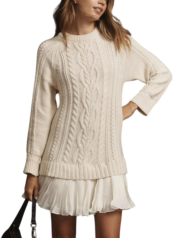 Limited time sale🔥Women Crewneck Cable Knit Sweater Mini Dress