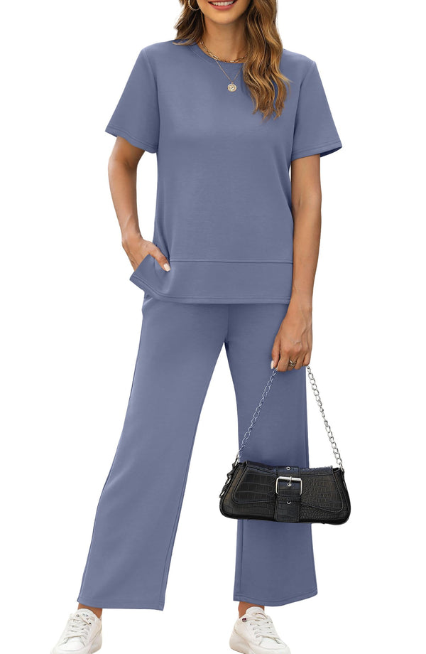 ⏰Hot Sale-Women's 2 Piece Lounge Set Fashion Comfy Wide Leg Travel Outfits