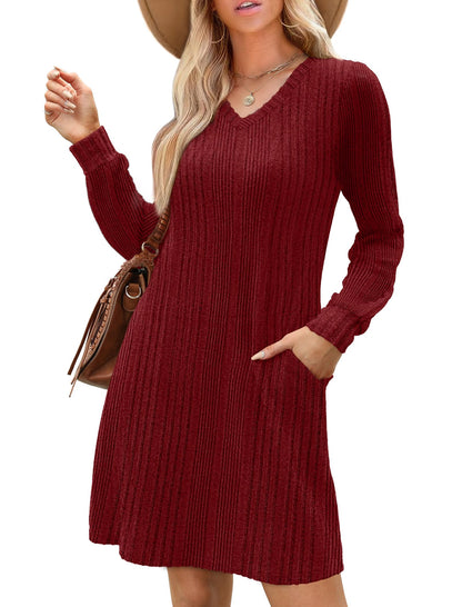 Women's V Neck Long Sleeve Casual Fall Dresses