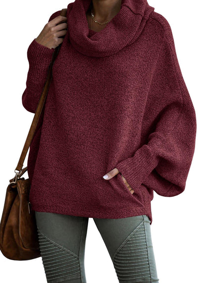 Women's Cowl Neck Batwing Sleeve Pullover Sweater with Pockets(50% OFF)