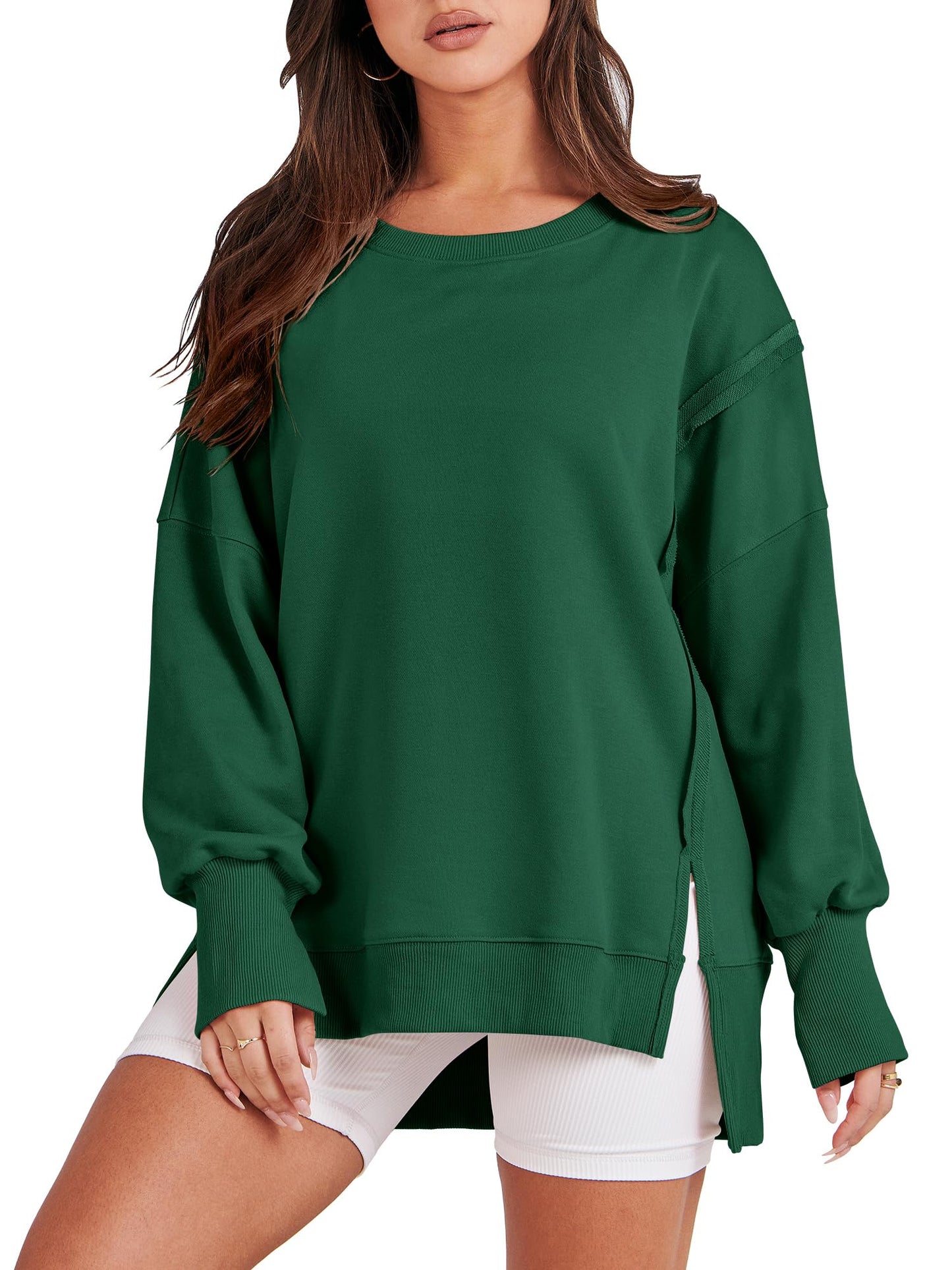 ✨ Women's Oversized Crew Neck Sweatshirt Slit Pullover