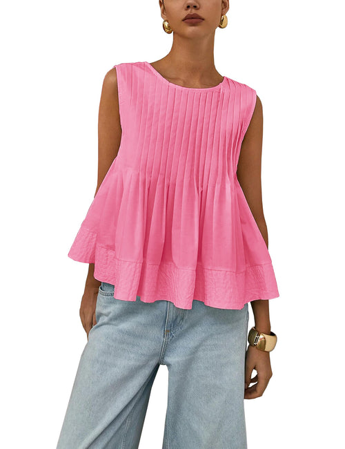 ✨Womens Summer Pleated Peplum Sleeveless Blouse Tank Tops