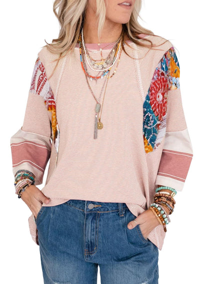 ✨Women's 3/4 Length Sleeve Oversized Striped Patchwork Shirts