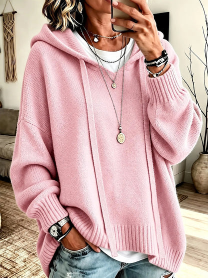 Vintage Oversized Casual Dropped Shoulder Lantern Sleeve Hooded Sweater