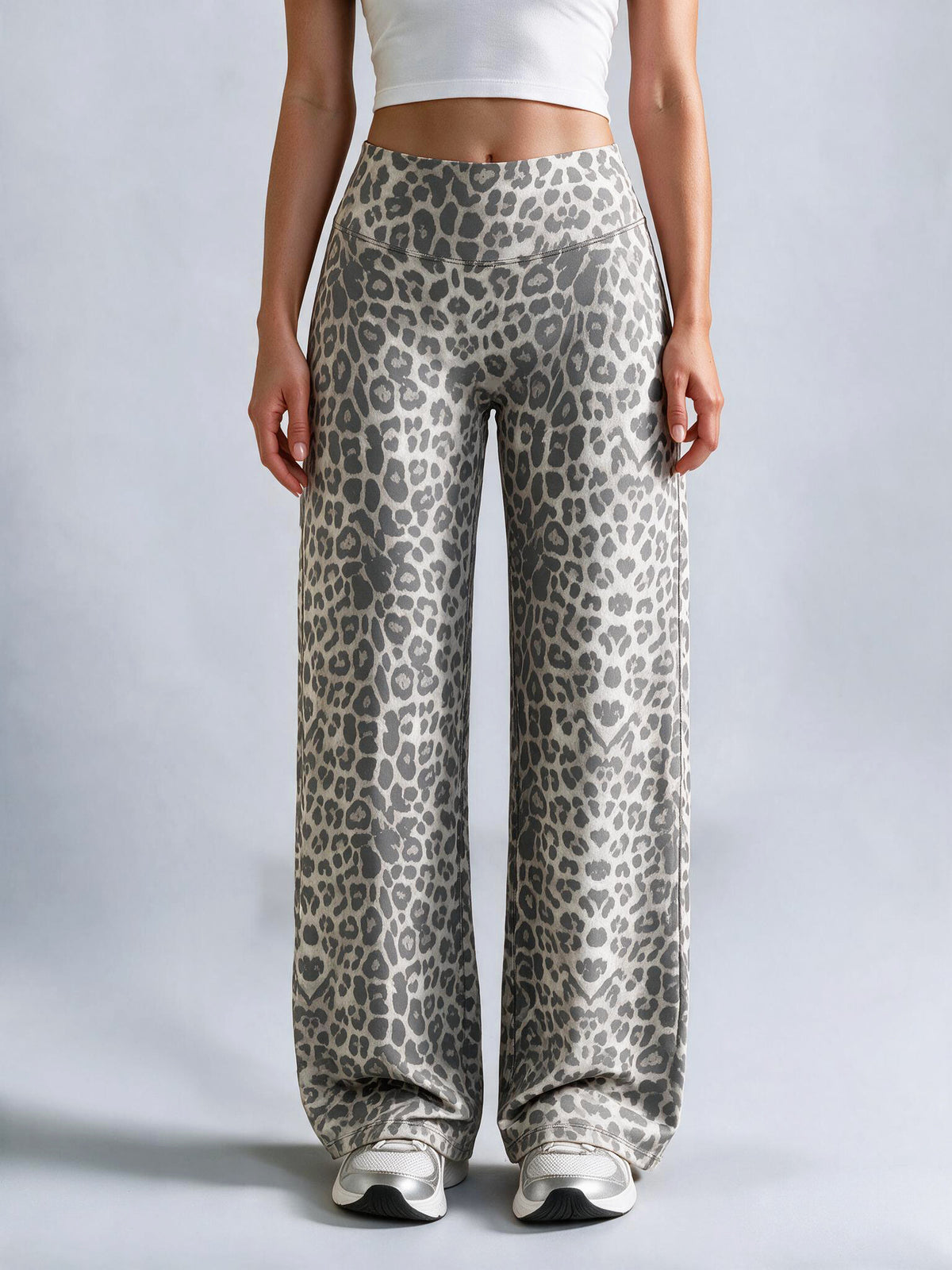 Women’s Light Simple Leopard-Print Wide-Leg Pants