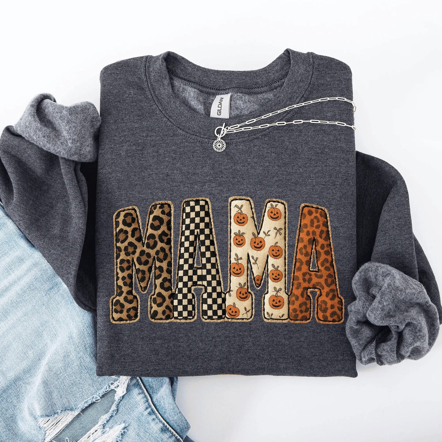Women's Crewneck Mama Printed Halloween Pattern Pumpkin Sweatshirt