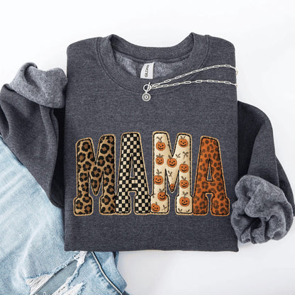 Women's Crewneck Mama Printed Halloween Pattern Pumpkin Sweatshirt