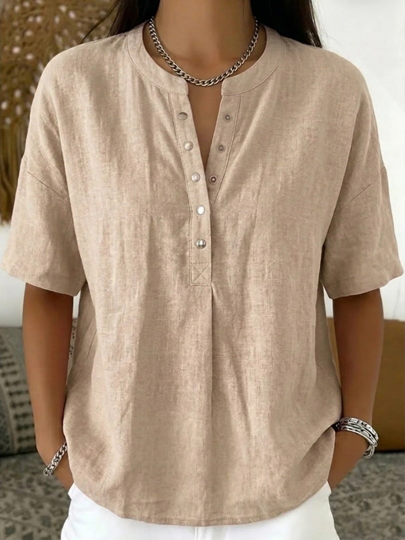 Women's Henley Neck Half-Button Casual Blouse