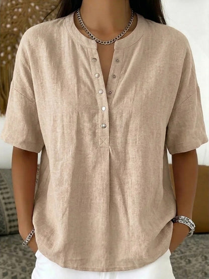 Women's Henley Neck Half-Button Casual Blouse
