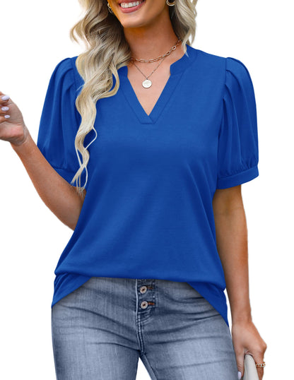 ✨Women's Pleated Puff Sleeve V Neck Tunic Tops