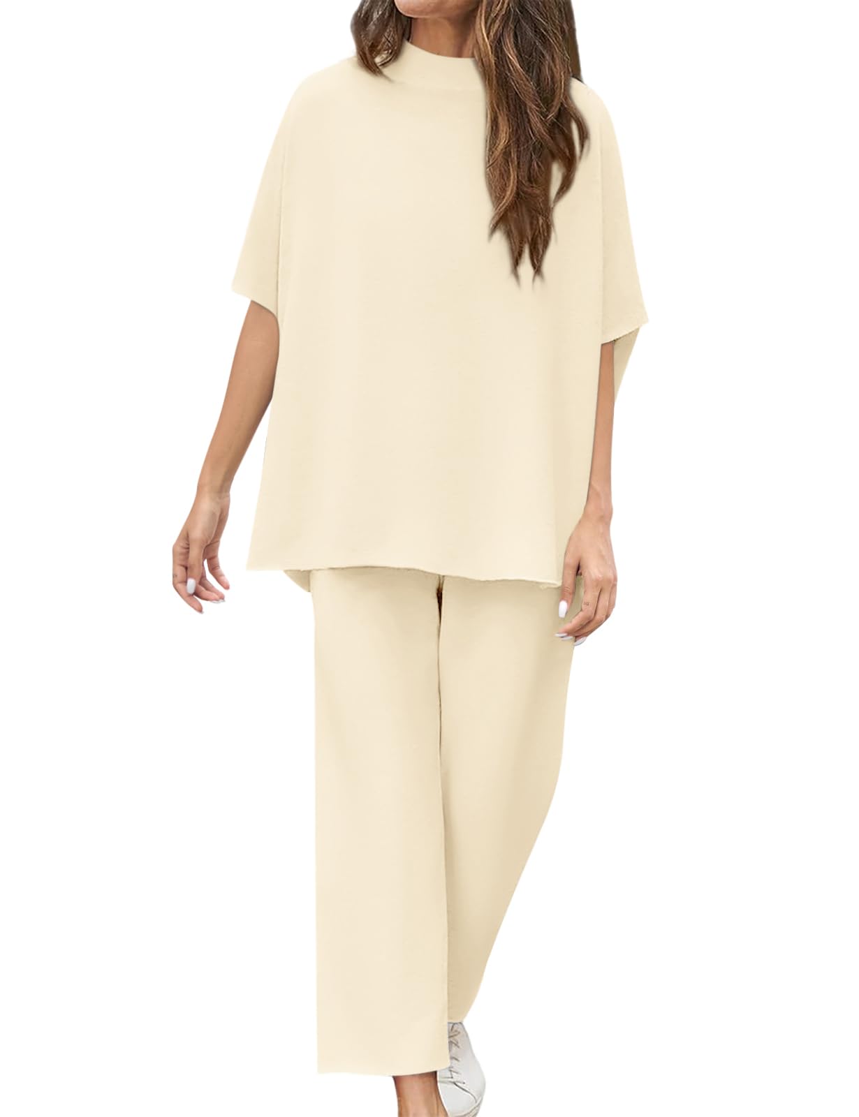 ⏰Hot Sale- Womens 3/4 Batwing Sleeve Capelet Wide Leg Pants Set