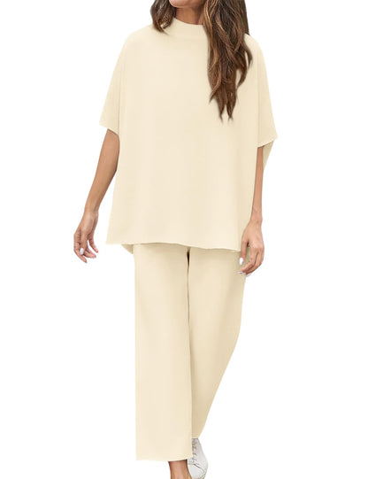 ⏰Hot Sale- Womens 3/4 Batwing Sleeve Capelet Wide Leg Pants Set