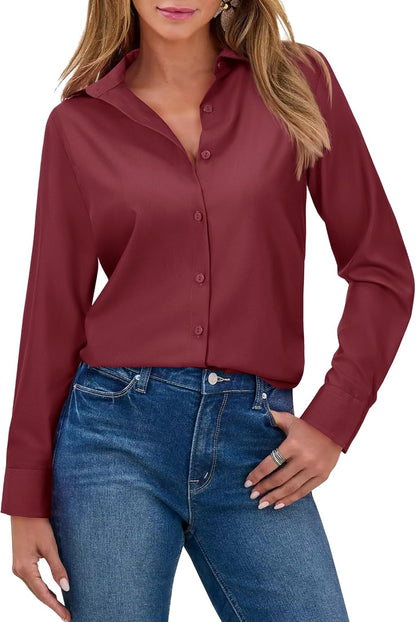 Women Long Sleeve Wrinkle Resistance Button Down Shirts
