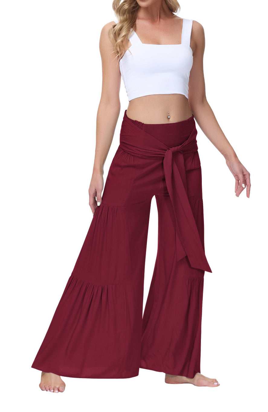 Tie Waist Tiered Wide Leg Pant