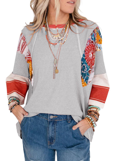 ✨Women's 3/4 Length Sleeve Oversized Striped Patchwork Shirts