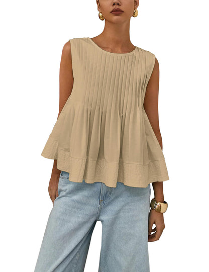 ✨Womens Summer Pleated Peplum Sleeveless Blouse Tank Tops