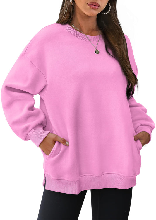 ⏰Hot Sale-Women's Oversized Crew Neck Fleece Sweatshirt with Pockets