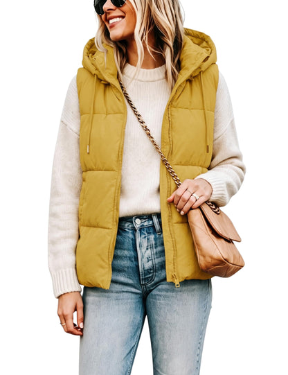Women's Puffer Vest Winter Sleeveless Coats with Hood