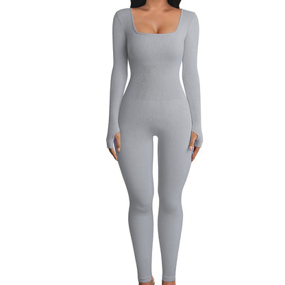 Women Yoga Jumpsuits Workout Ribbed Long Sleeve Sport Jumpsuits