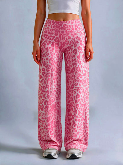 Women’s Light Simple Leopard-Print Wide-Leg Pants