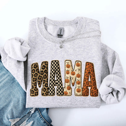 Women's Crewneck Mama Printed Halloween Pattern Pumpkin Sweatshirt