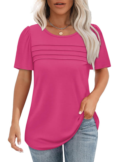 ✨Women's Short Sleeve Pleated Front Scooped Neck Tops