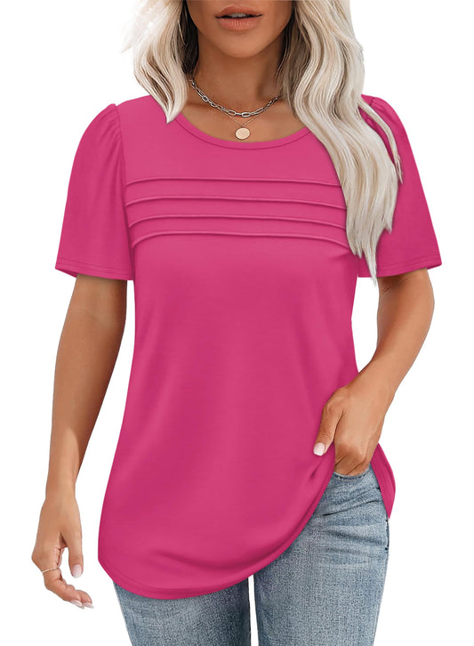 ✨Women's Short Sleeve Pleated Front Scooped Neck Tops