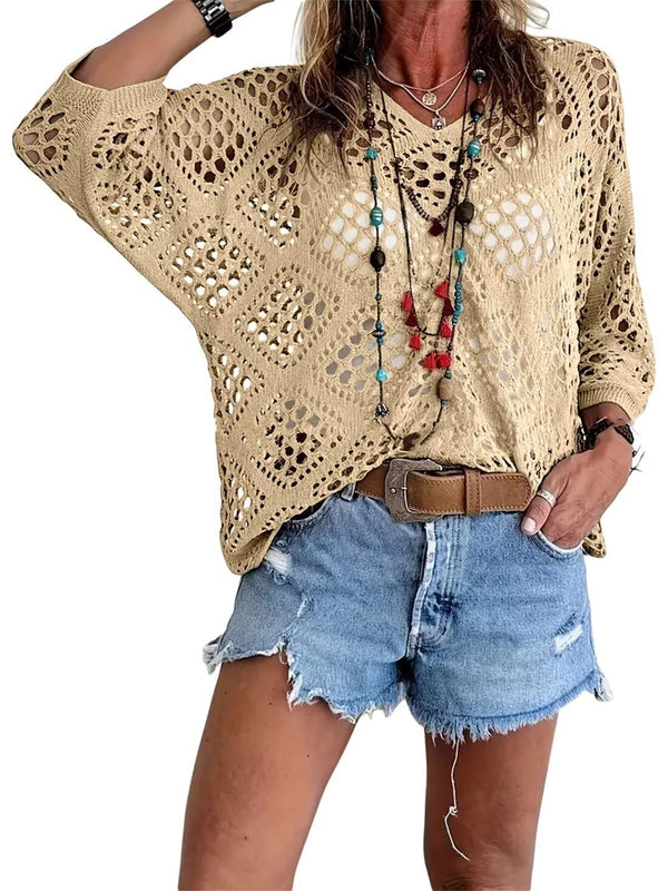 ⏰Hot Sale-Womens Bohemian-Inspired Crochet Top with V-Neck